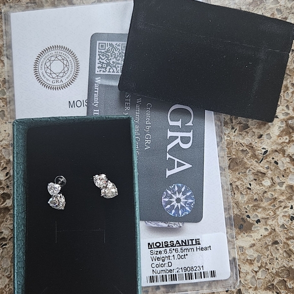 GRA Certified Heart Cut Moissanite Drop Earrings 3/6cttw - Picture 5 of 8